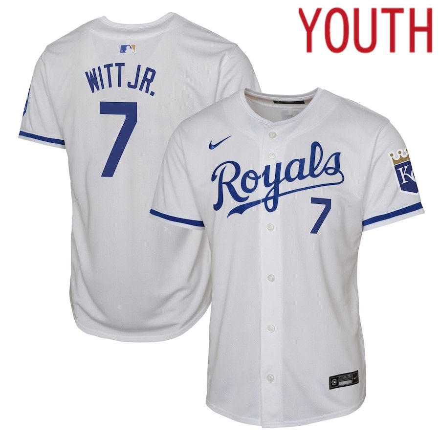Youth Kansas City Royals 7 Bobby Witt Jr. Nike White Home Limited Player MLB Jersey